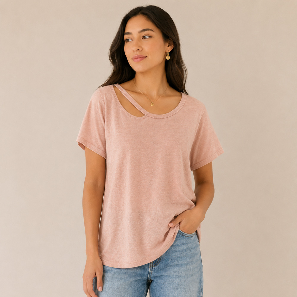 Anthropologie t.la Mariela Cut Out Tee Pink Short Sleeve Top Large